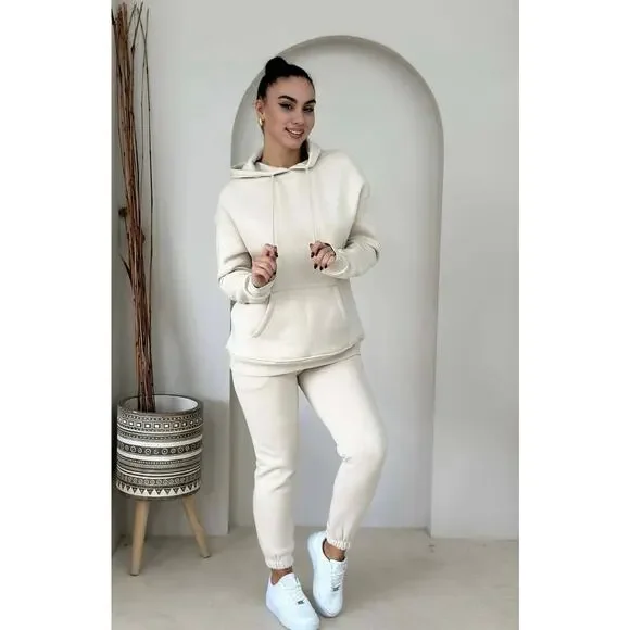 Cream 2-Piece Sweat Pants Hoodie Set - Picture 2 of 10